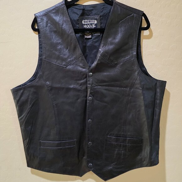 Vintage Modal New York Men's Black Genuine Leather Lined Vest w/ Pockets SZ XL - Picture 14 of 14